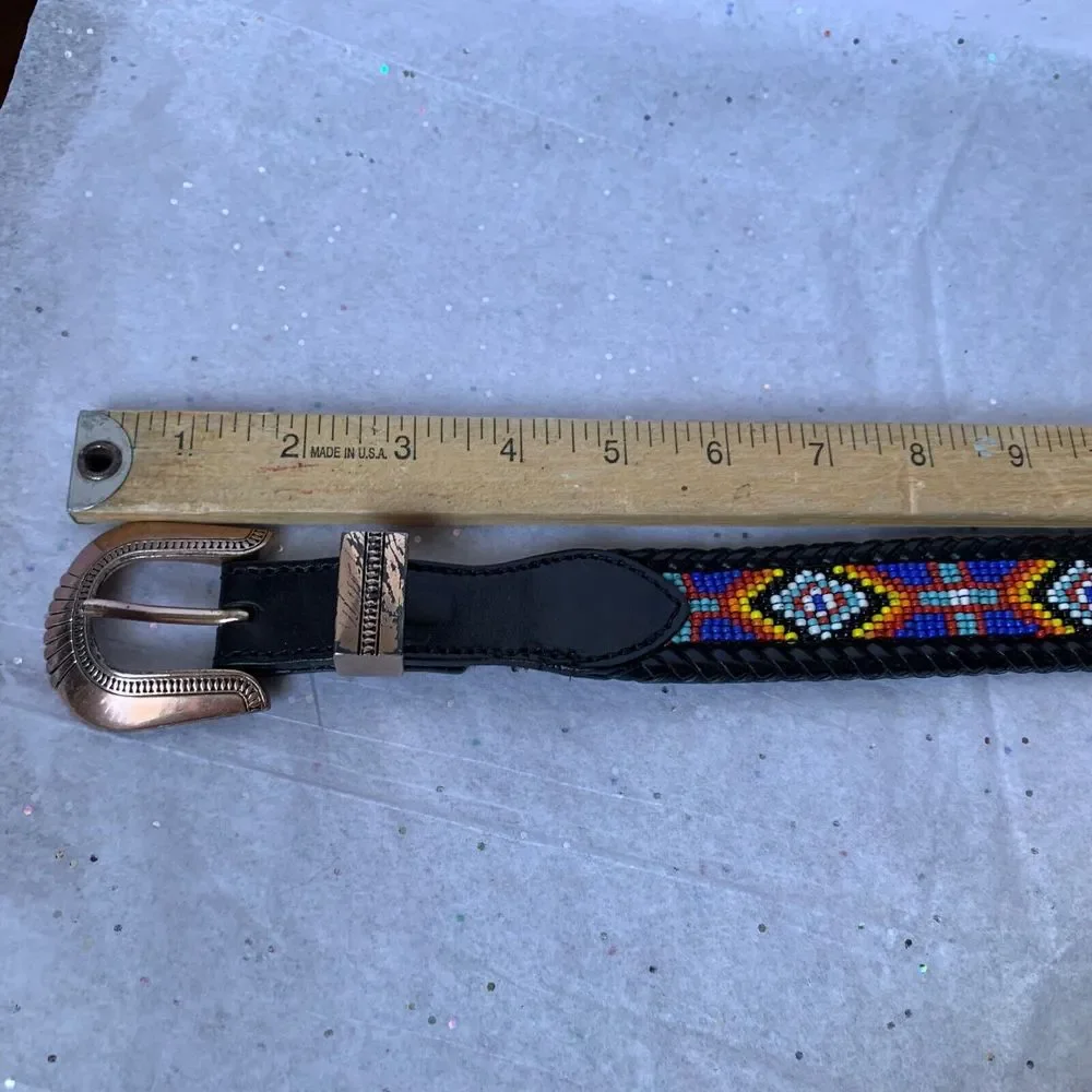 Vintage LL Bean Bauer 1991 Mens Genuine Leather Southwestern Beaded Belt EUC!